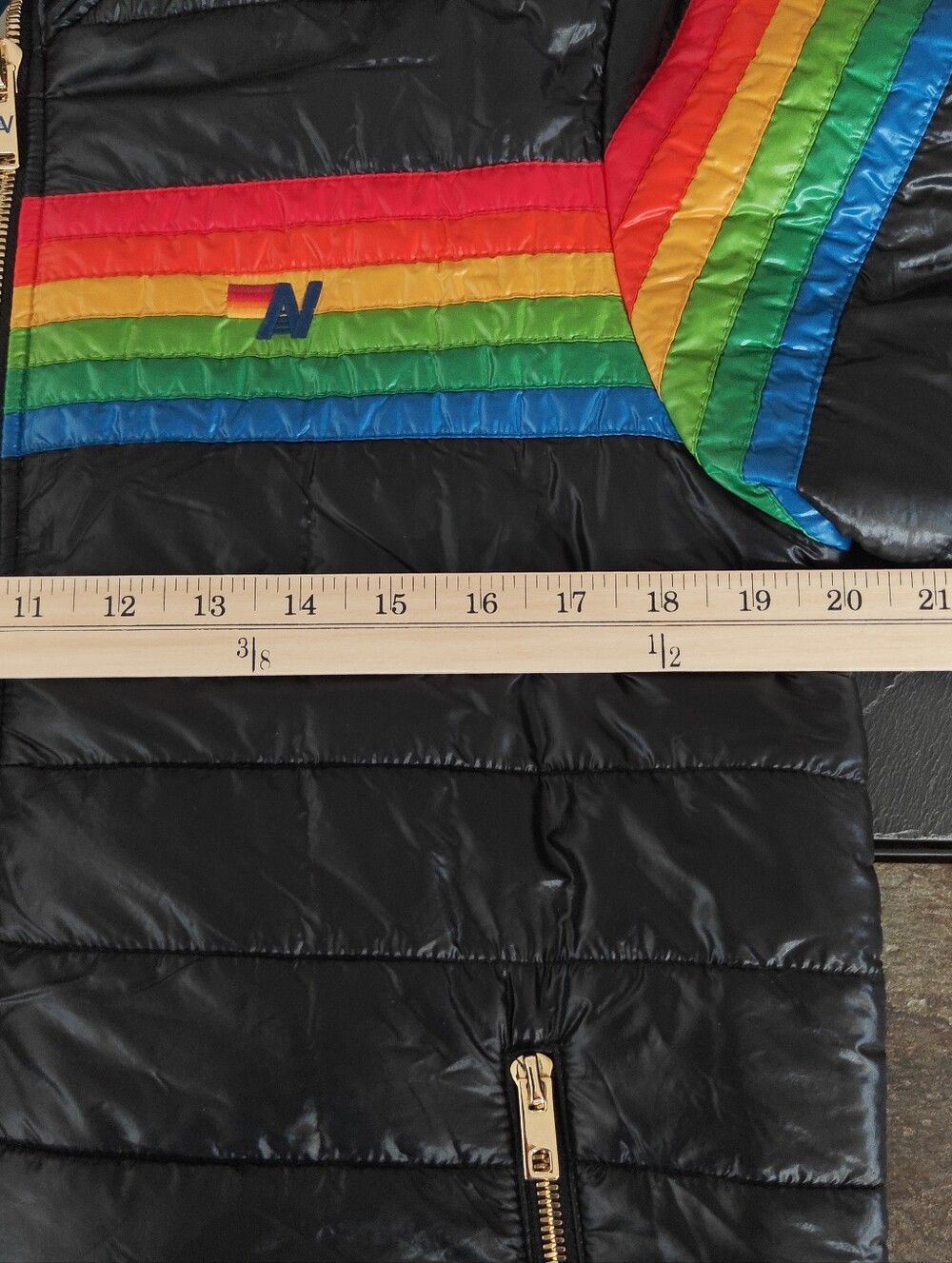 Aviator Nation  Rainbow Stripe Puffer Jacket – Black – Size L - Picture 8 of 8